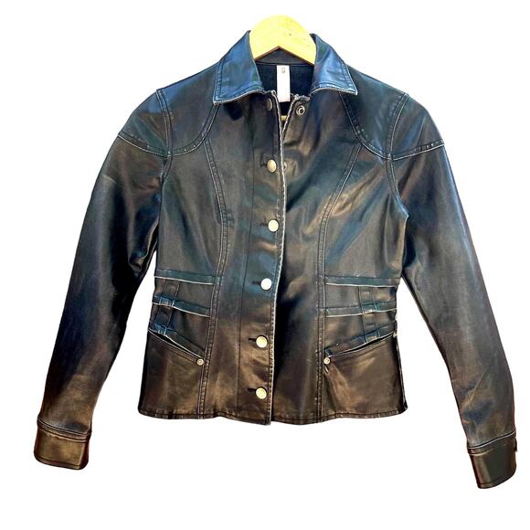 No Boundaries Black Y2K Faux Leather Moto Jacket Junior's Size 1 - Picture 1 of 8